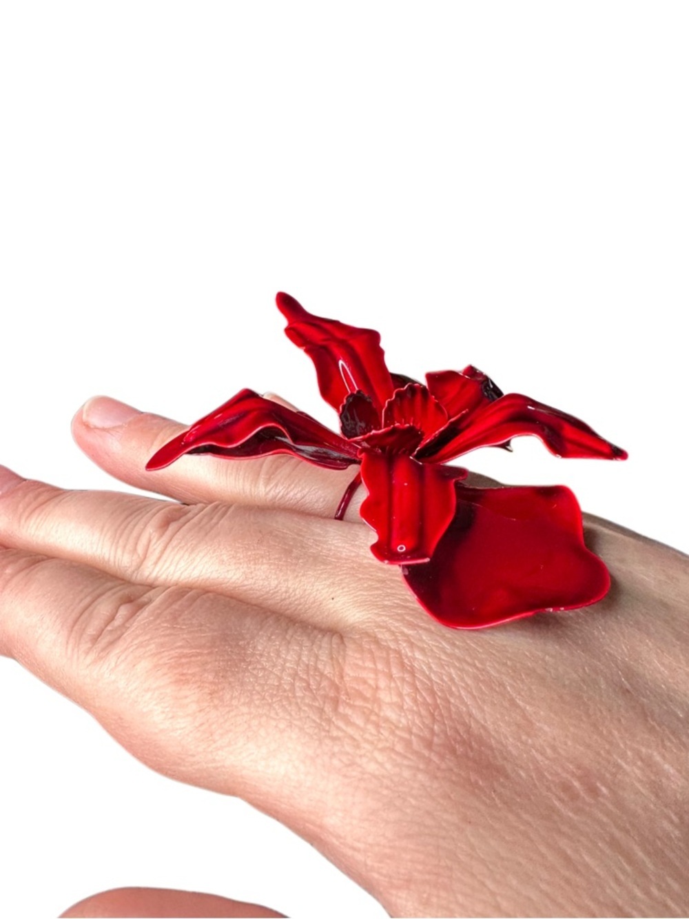 Red Floral Statement Ring - Women Accessories - Picture 2 of 5